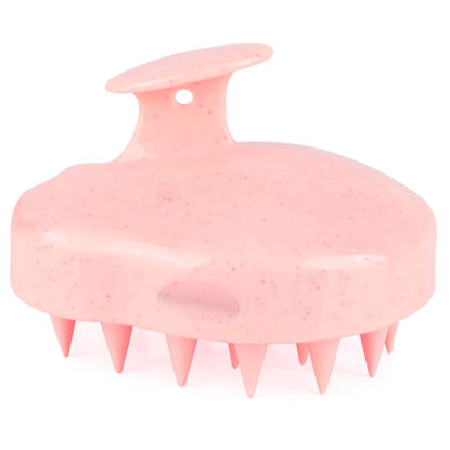 Picture of FREATECH Hair Scalp Massager Shampoo Brush with Soft Silicone Bristles for Scalp Care and Hair Growth, Shower Head Scalp Scrubber Exfoliator for Dandruff, Upgraded Wheat Straw Handle, Chalk Pink