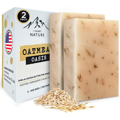 Picture of iHeart Gentle Moisture Eczema Oatmeal Oasis Soap (2 Packs) with Olive Oil and Shea Butter - Hydrating, Nourishing, Cleansing, and Soothing for Sensitive Skin - Infused with Honey, Oats, and Rosemary