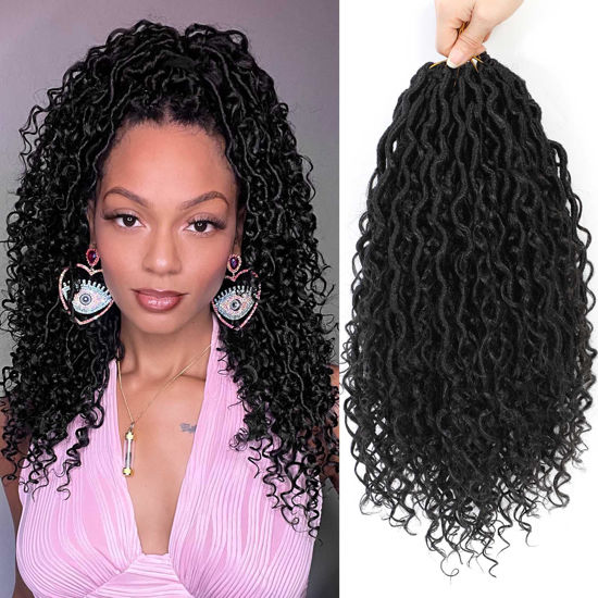 Picture of Col Bling Goddess Locs Crochet Hair 16 Inch 8 Packs Faux Locs Crochet Hair for Women Pre Looped Crochet Boho Goddess Faux Locs Crotchet Hair with Curly Ends #1B