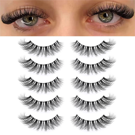Picture of KSYOO False Eyelashes Cat Eye Lashes Wispy Lashes Clear Band V1 Russian Strip Lashes That Look Like Extensions D Curl Cat Eye Lashes Natural Look Faux Mink 3D Fluffy Russian Strip Eyelashes