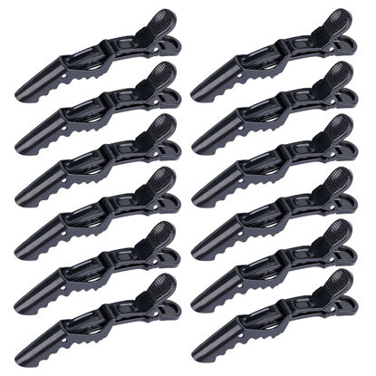 Picture of HH&LL 12pcs Hair clips for Styling - Wide Teeth & Double-Hinged Design - Alligator Styling Sectioning Clips of Professional Hair Salon Quality (Black without Logo)