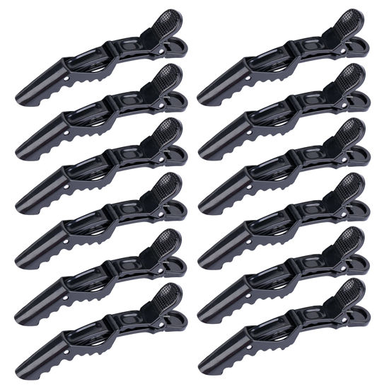 Picture of HH&LL 12pcs Hair clips for Styling - Wide Teeth & Double-Hinged Design - Alligator Styling Sectioning Clips of Professional Hair Salon Quality (Black without Logo)