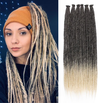Picture of Leeven 24 Inch Dreadlock Extensions 0.6 cm Width Soft Synthetic Crochet SE Dreads 20 Strands Ombre Blonde Handmade Loc Extensions Reggae Style Braiding Hair for Women Men #1B/613