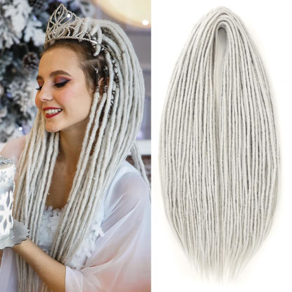 Picture of Leeven Light Grey Double Ended Dreadlock Extensions 24 Inch 0.6 cm Width Thin Synthetic DE Dreads Crochet Hippie Wool Dreads 10 Strands Handmade Soft Loc Extensions for Women Men