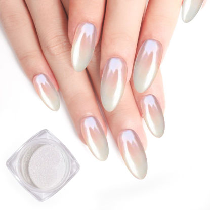 Picture of PrettyDiva Glazed Donut Nail Chrome Powder - White Pearl Chrome Nail Powder Magic White Chrome Powder for Nails, High Gloss Pearlescent Chrome Nail Powder for DIY Nail Art