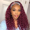 Picture of Lauberita Headband Wig Human Hair 99J 22 Inch 180% Density Burgundy Deep Wave Headband Wig 100% Human Hair Wigs Curly Glueless Wig
