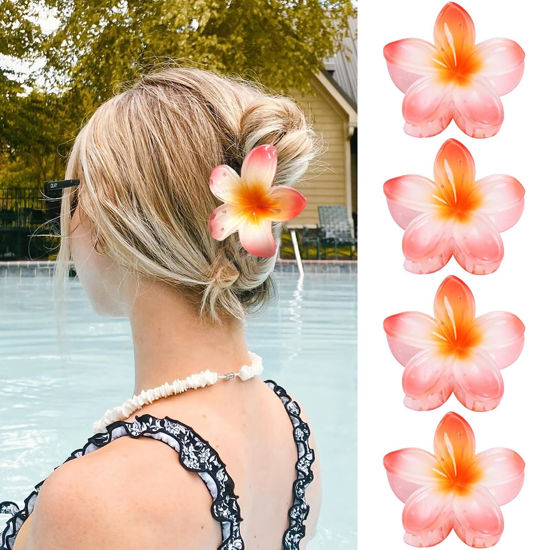 Picture of GQLV Flower Hair Claw Clips-4PCS Large Claw Clips for Thick/Thin Hair Claws,Strong Hold Nonslip Cute Hair Clips for Women Girls,Hawaiian Hair Accessories Holiday Gifts