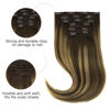 Picture of HOTBANANA Human Hair Clip in Hair Extensions, Balayage Chocolate Brown Mixed Caramel Blonde 130g Clip in Hair Extensions Real Human Hair Straight Remy Hair Clip Ins Dark Roots Ombre 26 Inch 7pcs