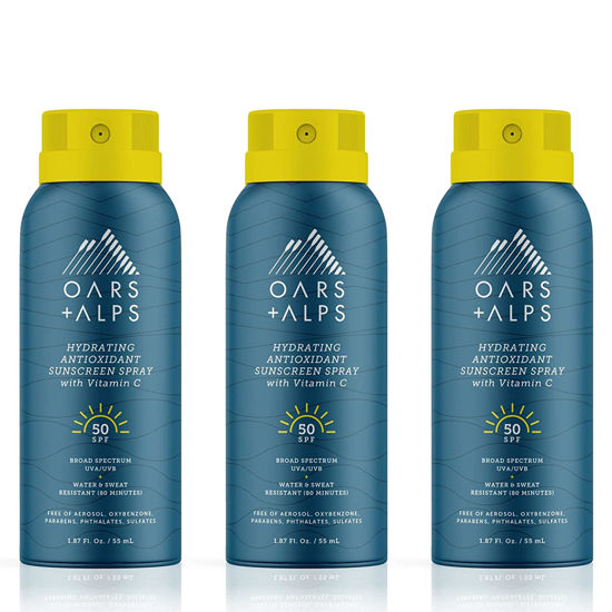 Picture of Oars + Alps Hydrating SPF 50 Sunscreen Spray, Infused with Vitamin C and Antioxidants, Water and Sweat Resistant, TSA Friendly, 1.87 Oz Each, 3 Pack