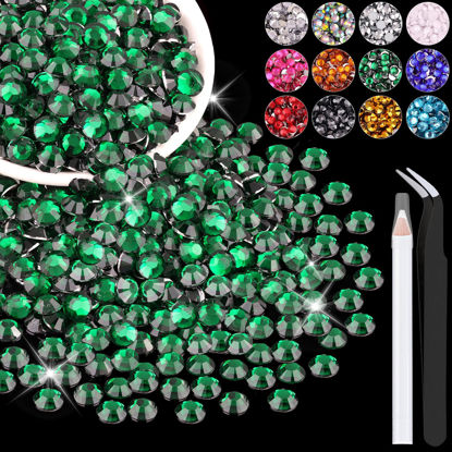 Picture of 2500PCS 5mm Resin Rhinestones in Bulk (Dark Green), Bedazzling Flatback Crystals for Crafts DIY Nail Decoration, Gems Charms for Tumbler Shoes Clothing Fabric with Pickup Pen and Tweezers