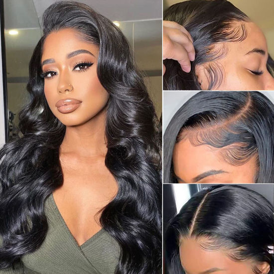 Picture of Lace Front Wigs Human Hair 13x6 Lace Frontal Human Hair Wigs for Black Women (28 Inch) Human Hair Pre Plucked with Baby Hair 150% Density Brazilian Virgin Body Wave Human Hair Wigs Natural Color