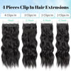Picture of KooKaStyle Clip in Synthetic Hair Extensions Long Wavy 4PCS Thick Hairpieces Black Fiber Double Weft Natural Hair Extensions 24 Inch for Women