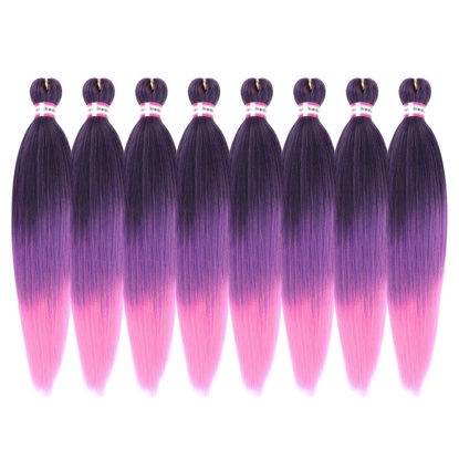 Picture of Pre Stretched Braiding Hair 8 Packs 20 Inch Ombre Synthetic Braiding Hair Natural Easy Twist Braids Crochet Hair Hot Water Setting Professional Soft Yaki Straight Texture (#1b/purple/pink)