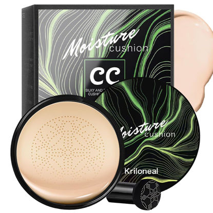 Picture of Kriloneal CC Cream Foundation Mushroom Head Air Cushion Face Makeup Moisturizing Concealer Waterproof Oil Control Long-Lasting Nude Makeup Even Skin Tone for All Skin Types(Ivory White)