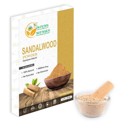 Picture of Herbs Botanica Chandan Organic Sandalwood Powder, 100 gm / 3.52 oz, Face Pack & Mask, Tilak, Auspicious Occasions, Natural Cleansing & Soothing Powder for Wrinkles