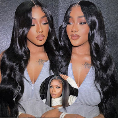 Picture of Wear and Go Pre Cut Lace Wigs 6x4 Glueless Wigs Human Hair Body Wave Wigs for Women 180% Density Glue Lace Wigs Seconds Wear Complete Wig