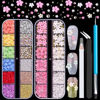 Picture of 3D Flowers for Nails, Colorful Acrylic Flower Nail Charms with Caviar Beads, Flat Back Glass Crystal AB + Clear Gemstones Round Gems Rhinestones for Nails and Acrylic Nails with Dotting Tools