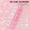 Picture of 3D Flowers for Nails, Colorful Acrylic Flower Nail Charms with Caviar Beads, Flat Back Glass Crystal AB + Clear Gemstones Round Gems Rhinestones for Nails and Acrylic Nails with Dotting Tools