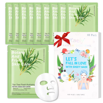 Picture of Kaely 10 Pack Tea Tree Sheet Masks,Hydrating Smoothing Face Masks for Women Men,Facial Mask Skin Care Korean,Moisturize,Brighten,Nourish for All Skin Types,Birthday Christmas Gifts,Set05