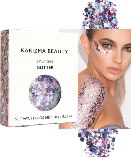 Picture of KARIZMA Unicorn Glitter. 10g Chunky Face Glitter, Hair Glitter, Eye Glitter and Body Glitter for Women. Rave Glitter, Festival Accessories, Cosmetic Glitter Makeup. Loose Glitter Set