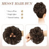 Picture of FESHFEN Messy Bun Hair Piece Large Medium Chestnut Brown Hair Bun Scrunchies Extensions Synthetic Wavy Curly Tousled Updo Hairpieces for Women Girls