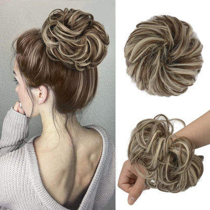 Picture of FESHFEN Messy Hair Bun Hair Pieces Wavy Curly Large Hair Bun Scrunchies Extensions Synthetic Tousled Updo Hairpieces for Women Girls, 1.94oz