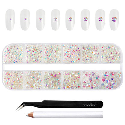 Picture of Beadsland Rhinestones for Makeup,8 Sizes 2500pcs Crystal Flatback Rhinestones Face Gems for Nails Crafts with Tweezers and Wax Pencil,Transparent AB,SS4-SS30