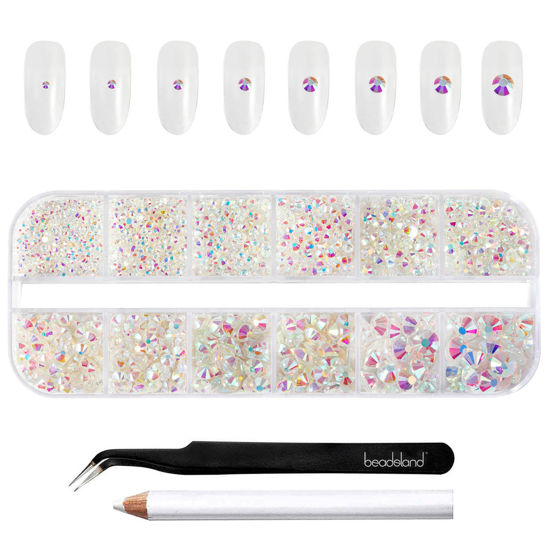 Picture of Beadsland Rhinestones for Makeup,8 Sizes 2500pcs Crystal Flatback Rhinestones Face Gems for Nails Crafts with Tweezers and Wax Pencil,Transparent AB,SS4-SS30