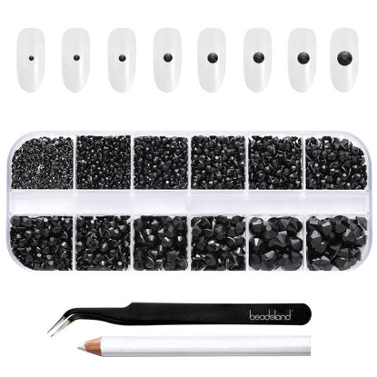 Picture of Beadsland Rhinestones for Makeup,8 Sizes 2500pcs Black Flatback Rhinestones Face Gems for Nails Crafts with Tweezers and Wax Pencil,Black,SS4-SS30
