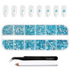 Picture of Beadsland Rhinestones for Makeup,8 Sizes 2500pcs Blue Flatback Rhinestones Face Gems for Nails Crafts with Tweezers and Wax Pencil,Aquamarine,SS4-SS30