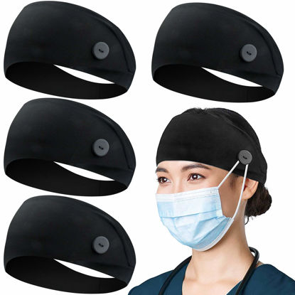 Picture of ABAMERICA Headbands with Button for Mask, Wide Nurses Headbands Non Slip Elastic Ear Protection for Women Men Doctors Sweatband Headband (BUTTON- 4 PACK COLOR29)