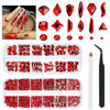 Picture of 2530Pcs Red Rhinestones Nail Charms 120 Multi Shapes Crystal Flatback Siam Red Big Gems +2410 Ruby Red Round Beads Glass Stones Diamonds Jewels Nail Art Supplies for Nails Face Eyes Makeup Crafts DIY