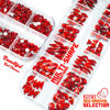 Picture of 2530Pcs Red Rhinestones Nail Charms 120 Multi Shapes Crystal Flatback Siam Red Big Gems +2410 Ruby Red Round Beads Glass Stones Diamonds Jewels Nail Art Supplies for Nails Face Eyes Makeup Crafts DIY