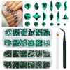 Picture of 2530Pcs Emerald Green Nail Rhinestones 120 Multi Shapes Flatback Green Crystals Gems +2410 Round Beads K9 Glass Stones Diamonds Jewels Nail Art Supplies Nail Charms for Nails Faces Eyes Makeup Crafts