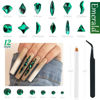 Picture of 2530Pcs Emerald Green Nail Rhinestones 120 Multi Shapes Flatback Green Crystals Gems +2410 Round Beads K9 Glass Stones Diamonds Jewels Nail Art Supplies Nail Charms for Nails Faces Eyes Makeup Crafts