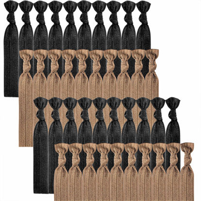 Picture of 79style Women's Hair Accessories - 100pcs Fabric Ribbon Ties, Knotted Ponytail Holders in Brown & Black, No Break, No Damage, Soft & Flat for Yoga