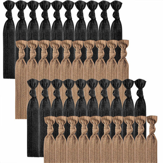 Picture of 79style Women's Hair Accessories - 100pcs Fabric Ribbon Ties, Knotted Ponytail Holders in Brown & Black, No Break, No Damage, Soft & Flat for Yoga