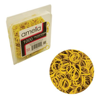 Picture of Amelia Beauty | 1000 Count 1/2" Rubber Bands | Premium US Made Rubber Hair Ties | Ideal for Ponytails, Braids & Beards | Strong All Day Hold | Convenient Re-closable Container | Yellow