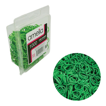 Picture of Amelia Beauty | 1000 Count 1/2" Rubber Bands | Premium US Made Rubber Hair Ties | Ideal for Ponytails, Braids & Beards | Strong All Day Hold | Convenient Re-closable Container | Lime