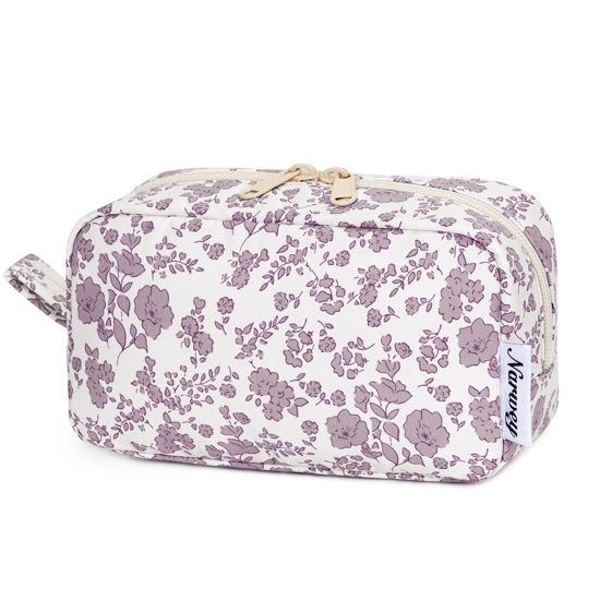 Picture of Narwey Small Makeup Bag for Purse Travel Makeup Pouch Mini Cosmetic Bag Zipper Pouch for Women (Little Dusty Pink Flower, Small)