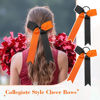 Picture of DEEKA 16 PCS Collegiate Style Cheer Bows Long Tail Skinny Cheer Bow Ponytail Holder Handmade Bows for Girls Teens Softball Cheerleader Sports -Orange/Black