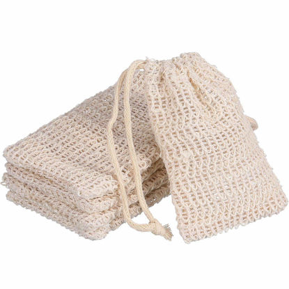 Picture of BBTO 5 Pieces Soap Saver Bag Natural Sisal Exfoliating Soap Pouch for Foaming and Drying, Shower, Scrubber(9 x 14 cm,Beige)