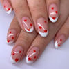 Picture of Short Press on Nails Almond Fake Nails White French Tip False Nails with Red Heart Design Glue on Nails Glossy Full Cover Stick on Nails Valentine's Day Acrylic Nails for Women Manicure 24Pcs