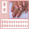 Picture of Short Press on Nails Almond Fake Nails White French Tip False Nails with Red Heart Design Glue on Nails Glossy Full Cover Stick on Nails Valentine's Day Acrylic Nails for Women Manicure 24Pcs