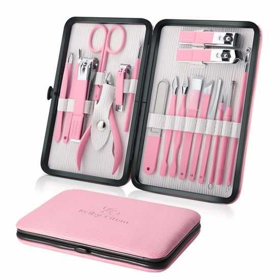 Picture of Manicure Set Professional Nail Clippers Kit Pedicure Care Tools- Stainless Steel Women Grooming Kit 18Pcs for Travel or Home (Pink)