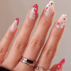 Picture of GLAMERMAID Nude Press on Nails Medium Almond, Hot Pink White French Tip Short Stiletto Stick on Fake Nails for Women, Glitter Star Short Oval Glue on Nails Gel, Natural Reusable Acrylic False Nail Kit