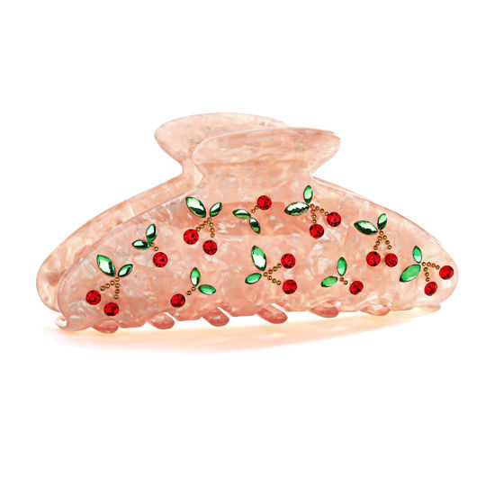 Picture of LILIE&WHITE Acrylic Pink Hair Clips For Women Cherry Hair Clip Claw Clips With The Rhinestone Pattern In Red Cherry Strong Hair Fix Hair Clips Accessories Fashion Hair Claw For Women