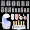 Picture of AILLSA Extra Short Coffin Gel Nail Kit 240pcs Full Nail Tips with 2 In 1 Nail Glue Base Top Coat Nail Dehydrator U v Led Lamp, Gel Extension Nail Kit for Beginners Home Salon
