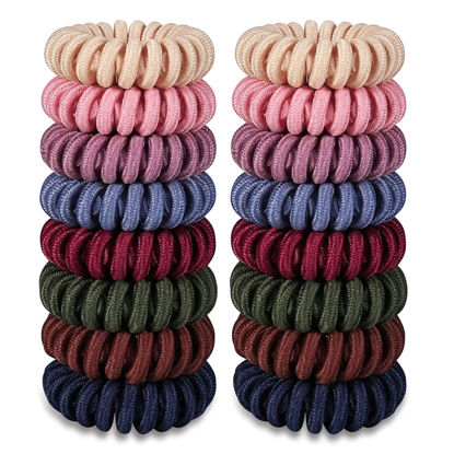 Picture of Teqifu16Pcs Hair Ties, No Crease Spiral Hair Ties Hair Bands MultiColor Waterproof Phone Cord Hair Scrunchies Hair Coils Accessories for Women Girls