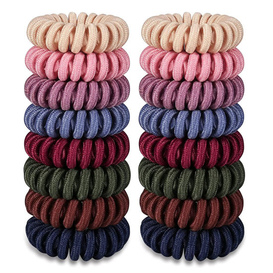 Picture of Teqifu16Pcs Hair Ties, No Crease Spiral Hair Ties Hair Bands MultiColor Waterproof Phone Cord Hair Scrunchies Hair Coils Accessories for Women Girls